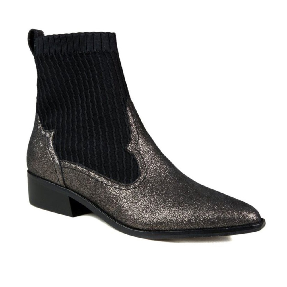 Cecelia New York Tomas Ankle Boot Blacks Pewter Leather Fashion Heel Booties 9.5 - Picture 2 of 10